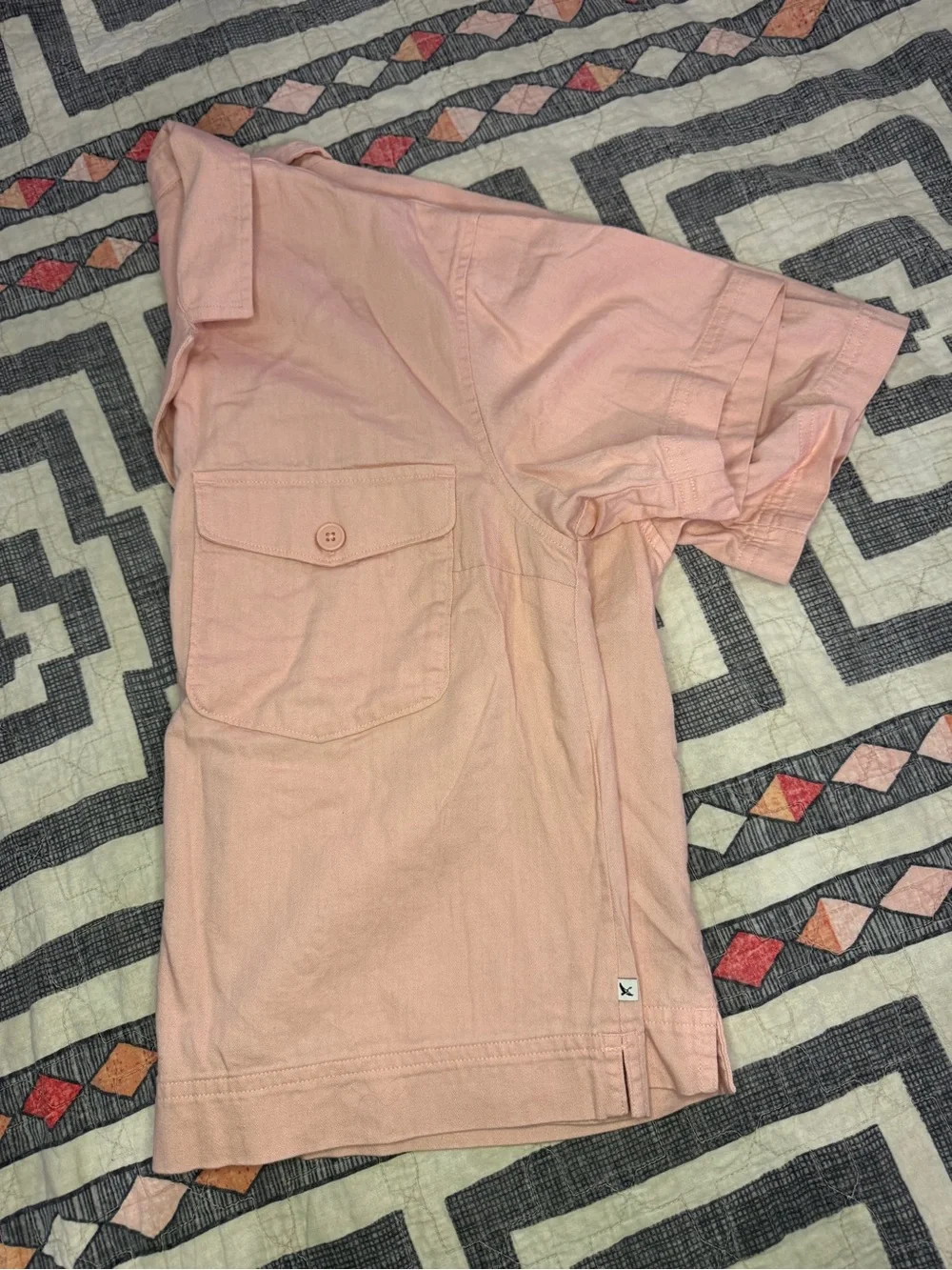 Light Pink Women's Button-Front Short Sleeve Shirt-Jacket
